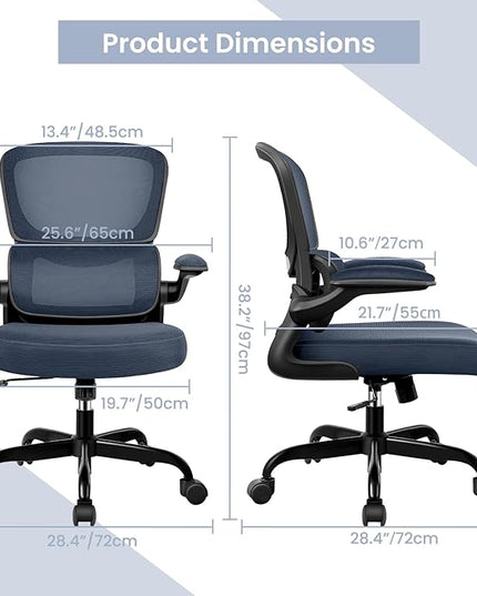 Office Chair, Ergonomic Desk Chair with Lumbar Support and Adjustable Armrests, Comfy Desk Chair Breathable Mesh Mid Back Computer Chair, Reclining Office Chair for Home Office - DarkGray - LeafyLoom