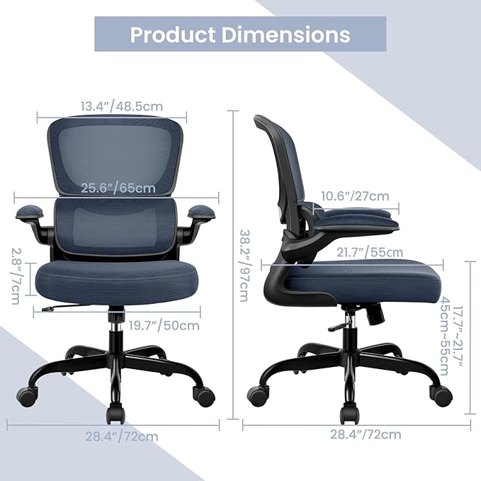 Office Chair, Ergonomic Desk Chair with Lumbar Support and Adjustable Armrests, Comfy Desk Chair Breathable Mesh Mid Back Computer Chair, Reclining Office Chair for Home Office - DarkGray - LeafyLoom