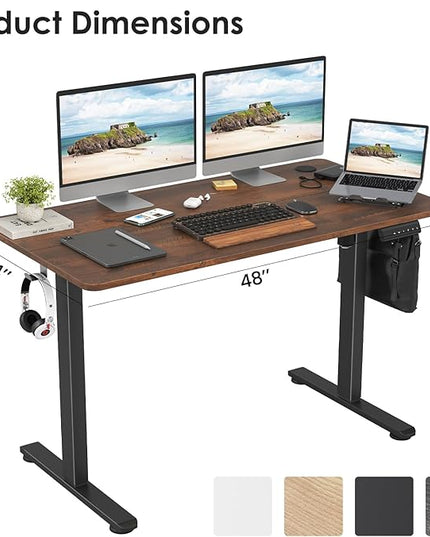 STARY Electric Memory Preset 48 x 24 Inches Adjustable Height Computer Workstation Sit Stand Home Office Desk with Splice Board, 4824, Rustic Brown/Black Frame - LeafyLoom