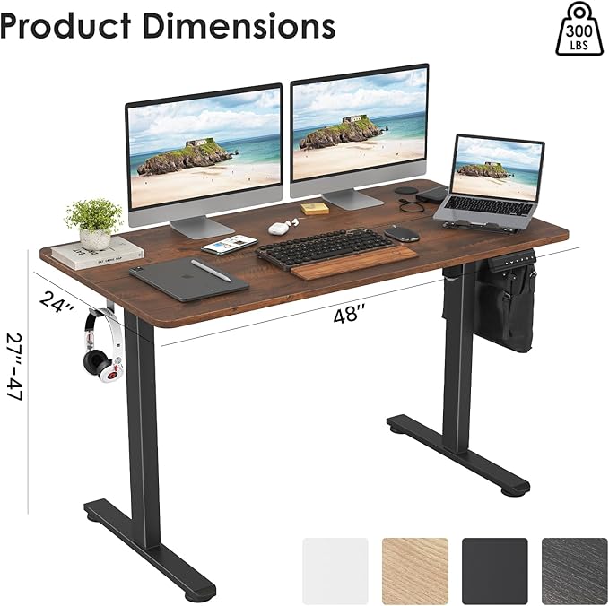 STARY Electric Memory Preset 48 x 24 Inches Adjustable Height Computer Workstation Sit Stand Home Office Desk with Splice Board, 4824, Rustic Brown/Black Frame - LeafyLoom