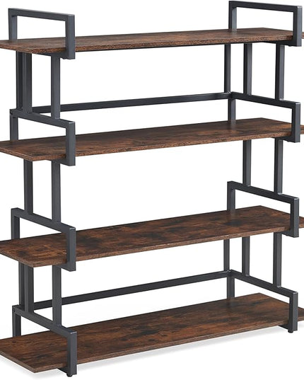 4-Tier Bookshelf-Industrial Bookcase, Rustic Open Book Shelf, Vintage Freestanding Bookshelves, Metal Frame and Solid Wood, Living room, Office, Bedroom Storage - LeafyLoom