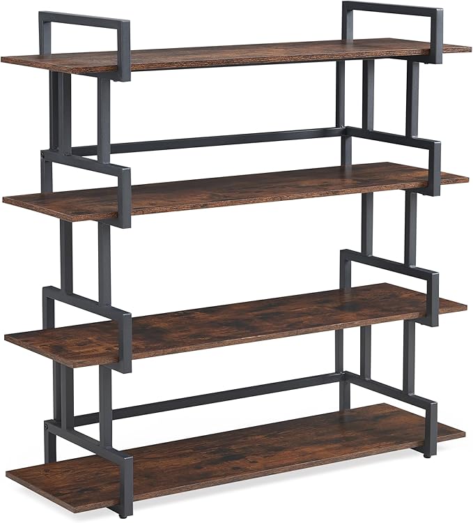 4-Tier Bookshelf-Industrial Bookcase, Rustic Open Book Shelf, Vintage Freestanding Bookshelves, Metal Frame and Solid Wood, Living room, Office, Bedroom Storage - LeafyLoom