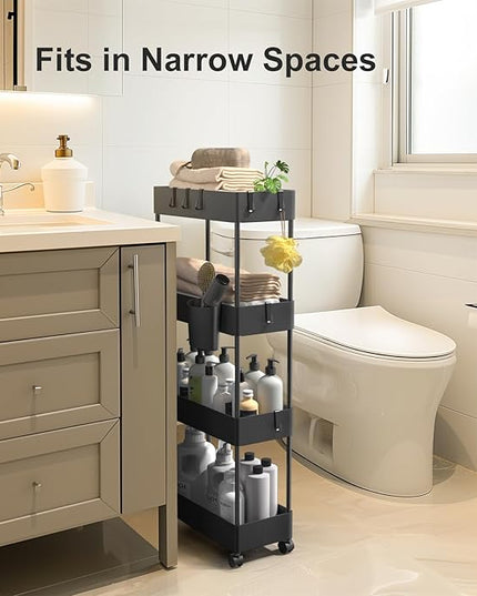 Pipishell Slim Storage Cart with Wheels, Bathroom Cart Organizer Bathroom Storage Small, Rolling Cart for Bathroom, Laundry Room, Kitchen, Narrow Space, Black PIUC05 - LeafyLoom