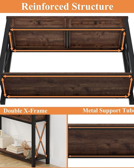 BON AUGURE Console Table with 2 Drawers, Entryway Table with Storage, Sofa Table Behind Couch for Living Room, Farmhouse Entry Table for Hallway, Foyer, Front Door (Rustic Oak, 47 Inch) - LeafyLoom