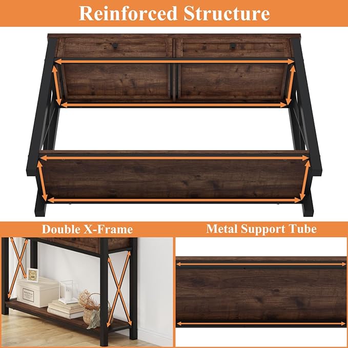 BON AUGURE Console Table with 2 Drawers, Entryway Table with Storage, Sofa Table Behind Couch for Living Room, Farmhouse Entry Table for Hallway, Foyer, Front Door (Rustic Oak, 47 Inch) - LeafyLoom