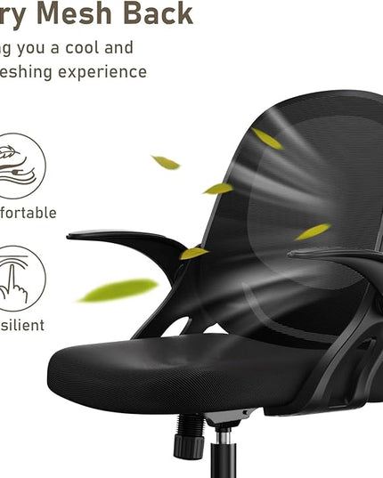 Home Office Chair Work Desk Chair Comfort Ergonomic Swivel Computer Chair, Breathable Mesh Desk Chair, Lumbar Support Task Chair with Wheels and Flip-up Arms and Adjustable Height - LeafyLoom