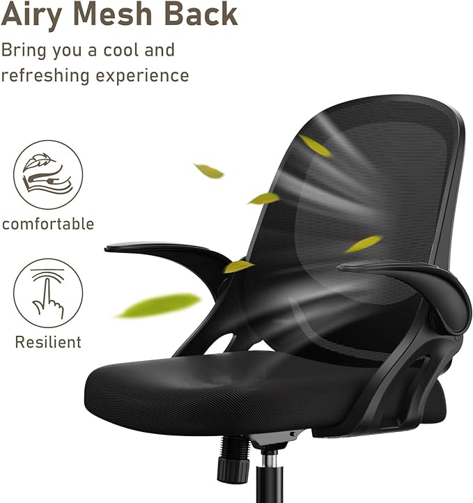 Home Office Chair Work Desk Chair Comfort Ergonomic Swivel Computer Chair, Breathable Mesh Desk Chair, Lumbar Support Task Chair with Wheels and Flip-up Arms and Adjustable Height - LeafyLoom