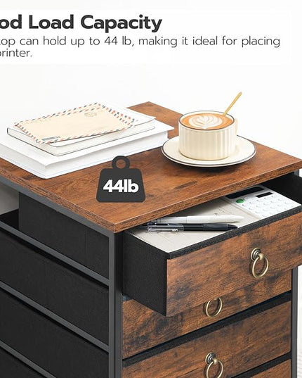 HOOBRO 5-Drawer Chest, File Cabinet, Office Cabinet with Drawers, Rolling Printer Stand, Filing Cabinet for Living Room, Home Office, Nonwovens Drawer, Easy Assembly, Rustic Brown BF50WJ01 - LeafyLoom