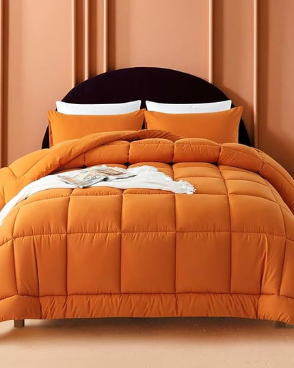 WhatsBedding Twin Comforter Set,Burnt Orange Lightweight Bedding Set for All Season Soft Down Alternative Terracotta Bed Set with 1 Pillowcase, Twin Size, 64"x88" - LeafyLoom