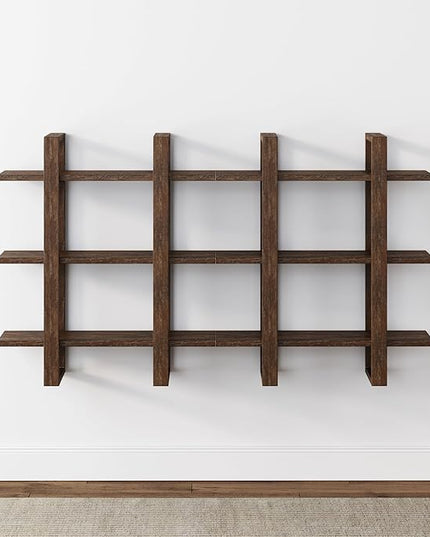 Nathan James Floating Wall Book Shelves, 3-Tier Display Shelf, Decorative Modular Shelf in Solid Wood for Bedroom, Nursery, Bathroom or Kitchen, Set of 2 - LeafyLoom