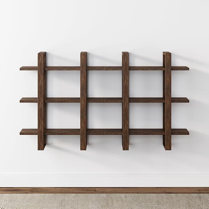 Nathan James Floating Wall Book Shelves, 3-Tier Display Shelf, Decorative Modular Shelf in Solid Wood for Bedroom, Nursery, Bathroom or Kitchen, Set of 2 - LeafyLoom