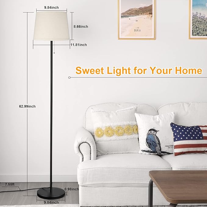 Floor Lamp for Living Room, Modern Standing Lamps with Linen Shade, Simple Design Pole Lamps Tall Floor Lamp for Bedroom, Bulb not Included - LeafyLoom