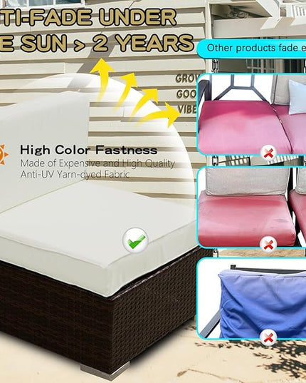 ClawsCover 9Pack Outdoor Seat and Back Cushions Replacement Covers Fit for 5 Pieces 4-Seater Wicker Rattan Furniture Patio Conversation Set Sectional Couch,Cream-Include Cover Only (Large) - LeafyLoom