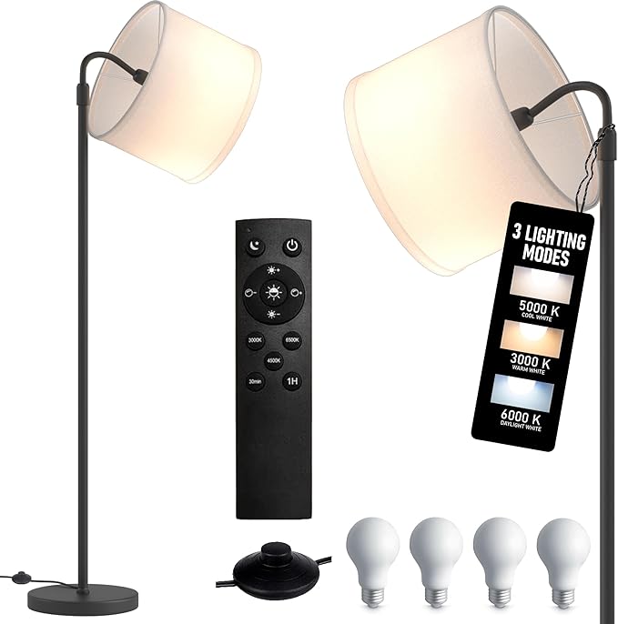 Floor Lamps for Living Room - 3 Lights Mode Tall Lamp for Living Room - Corner 360 Reading Lamps Floor Standing LED Floor Lamps for Living Room Floor Lamp with Remote Dimmable Floor Lamp - LeafyLoom