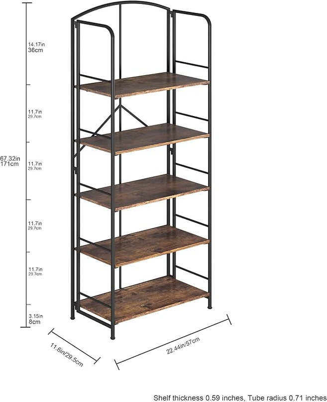 No Assembly Folding Bookshelf, Metal Book Shelf for Storage, Folding Bookcase for Office Organization and Storage (Firestone, 5 Tiers) - LeafyLoom