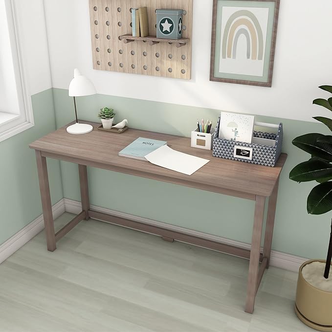 Max & Lily Solid Wood Desk, 55 Inches, Clay - LeafyLoom