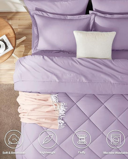 CozyLux Queen Comforter Set with Sheets 7 Pieces Bed in a Bag Light Purple All Season Lavender Bedding Sets with Comforter, Pillow Shams, Flat Sheet, Fitted Sheet and Pillowcases - LeafyLoom