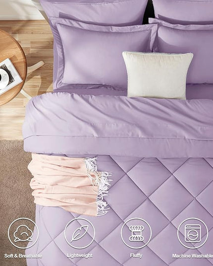 CozyLux Full Comforter Set with Sheets 7 Pieces Bed in a Bag Light Purple All Season Lavender Bedding Sets with Comforter, Pillow Shams, Flat Sheet, Fitted Sheet and Pillowcases - LeafyLoom
