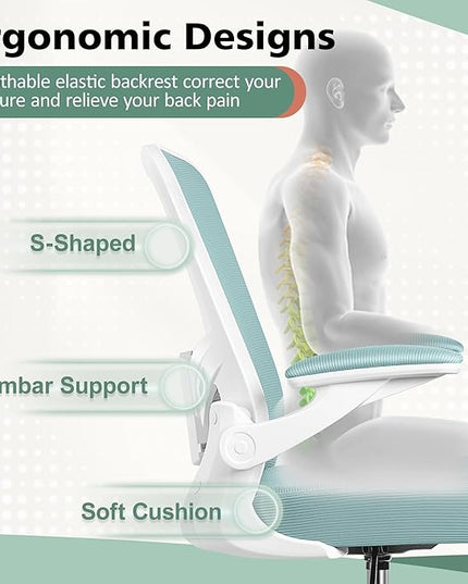MINLOVE Drafting Office Chair, Ergonomic Tall Office Chair with Flip-up Armrests Executive Ergonomic Computer Standing Desk Chair with Lumbar Support and Adjustable Footrest(Light Blue) - LeafyLoom