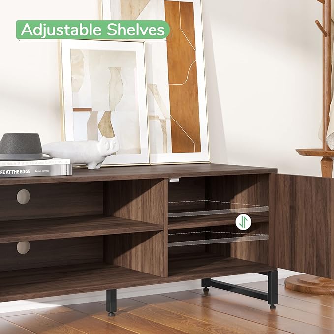 Novilla Media Console, TV Stand for TV's up to 50" Flat Screen Living Room Storage Cabinet Doors and Shelves Entertainment Center, 43 Inches, Walnut - LeafyLoom