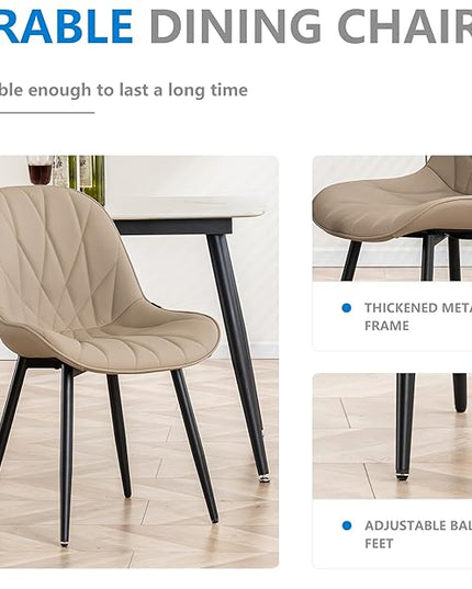 YOUNIKE Dining Chairs Set of 2, Khaki Comfy Padded Kitchen Chairs, Armless Modern Faux Leather Upholstered Dining Room Chairs, Elegant Dinning Chairs Side Chairs, Loads up to 300LBS - LeafyLoom