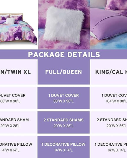 Intelligent Design Duvet Cover Queen Bedding Sets for Girls & Boys Watercolor Tie Dye Queen Duvet Cover Set Kids, Microfiber Queen Size Duvet Cover Set, Pillow Cassiopeia, Full/Queen Lavender 4 Piece - LeafyLoom
