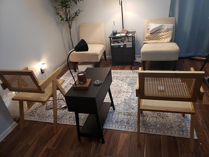 Rattan Dining Chairs Set of 2, Modern Mid Century Accent Chairs, Comfy Armchairs, Outdoor Rattan Chairs with Armrest for Bedroom Living Room Reading Room Dining Kitchen - LeafyLoom