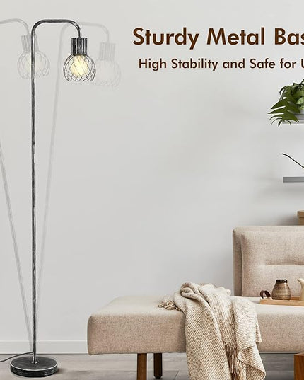 Industrial Floor Lamp, Antique Silver Standing Lamp Modern with 6W LED Bulb, Foot Switch, Metal Tall Lamps for Living Room, Bedroom, Office, Den, Vintage Stand Up Lamp, Minimalist Farmhouse Floor Lamp - LeafyLoom