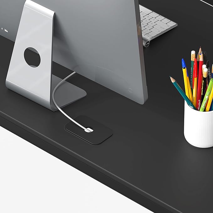 SHW Artwork L-Shaped Desk, 24" Deep - Black - LeafyLoom