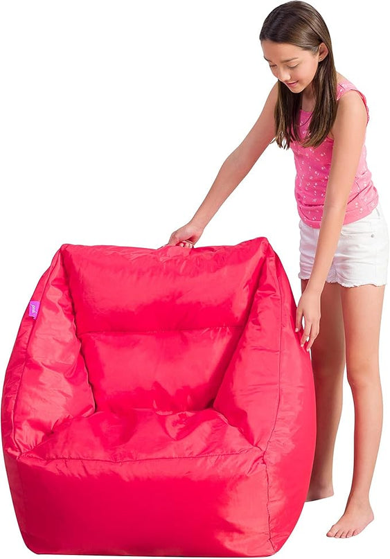 Posh Creations Structured Comfy Seat for Playrooms and Bedrooms, Large Bean Bag Chair, Coronado Chair, Red - LeafyLoom