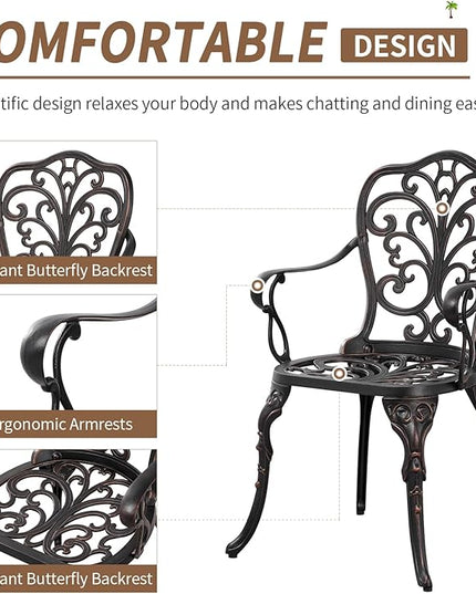 3 Piece Patio Furniture Dining Set Aluminum Patio Bistro Set Outdoor Furniture with Umbrella Hole for Yard, Balcony, Bronze - LeafyLoom