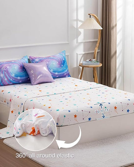 Btargot Super Soft 6 Pieces Gradient Star Ring Comforter Set, Colorful Glitter Rainbow Star Pattern Bedding Set for Boys Girls Teens, Twin Purple - LeafyLoom