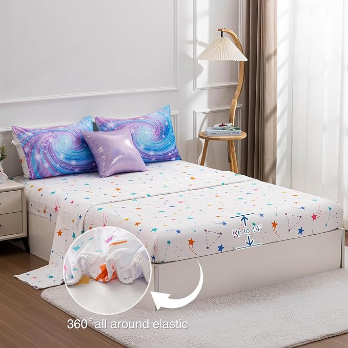Btargot Super Soft 6 Pieces Gradient Star Ring Comforter Set, Colorful Glitter Rainbow Star Pattern Bedding Set for Boys Girls Teens, Full Purple - LeafyLoom