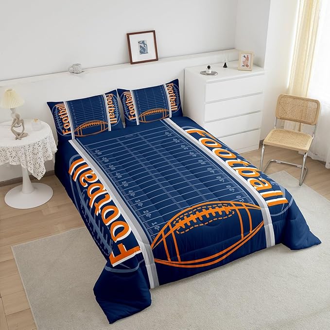 Feelyou Football Bedding Set Twin Size Sports Comforter Set for Kids Boys Girls Decor Soccer Ball Game Comforter Microfiber American Football Duvet Set Bedroom Quilt Set - LeafyLoom