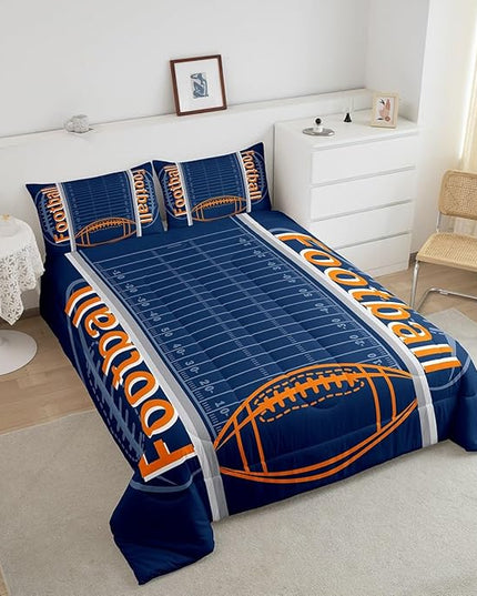 Feelyou Football Bedding Set King Size Sports Comforter Set for Kids Boys Girls Decor Soccer Ball Game Comforter Microfiber American Football Duvet Set Bedroom Quilt Set - LeafyLoom