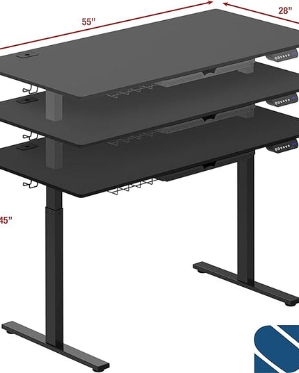 SHW 55-Inch Large Electric Height Adjustable Standing Desk, 55 x 28 Inches, Black - LeafyLoom
