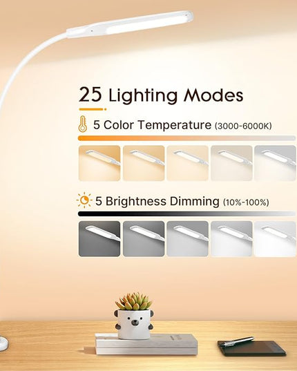 LED Desk Lamp with Clamp, Workbench Light, 10W Eye-Caring Desk Lights, 5 Brightness Levels with Remote Control, Flexible Gooseneck Task Lamp for Office Work Drawing Study Lamp (White) - LeafyLoom