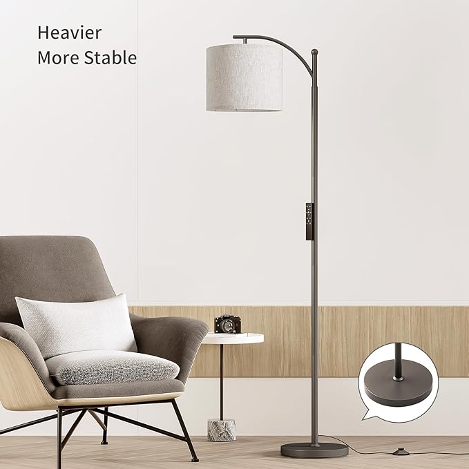 SUNMORY Dimmable Floor Lamp with Remote Control，Lamp for Living Room Stepless Color Temperature and Brightness, Standing Lamp for Bedroom and Office with 1H Timer，Gray Floor Lamp with Linen Shade - LeafyLoom