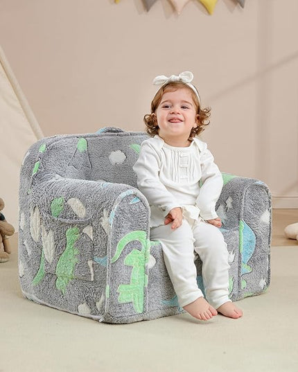 Comfy Toddler Chair Kids Chair,Toddler Foam Chair,Kids Armchair Toddler Couch Baby Kids Sofa Reading Chair with Glow in The Dark(Glow Dino) - LeafyLoom