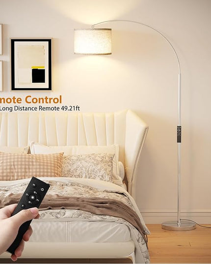 SUNMORY Arc Floor Lamp with Remote,Modern Floor Lamp with Stepless Dimmable Bulb,75″Height Tall Lamp for Living Room with Hanging Drum Shade and Weighted Base.Mid Century Standing Lamp for Bedroom. - LeafyLoom