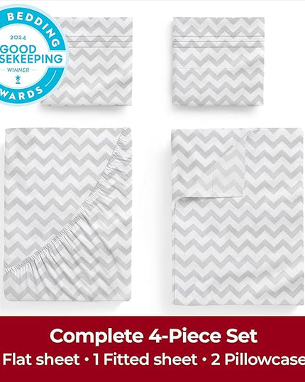 Mellanni Extra Deep California King Sheets - 4 PC Iconic Collection Bedding Sheets & Pillowcases - Luxury, Ultra Soft, Cooling Bed Sheets - Extra Deep Pocket up to 21 inch (Cal King, Chevron Gray) - LeafyLoom