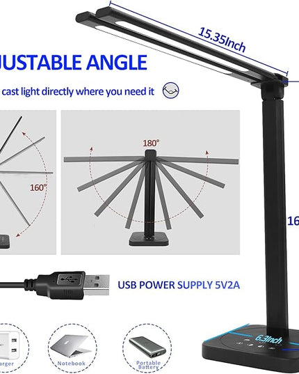 LED Double Head Desk Lamp,Double Swing-arm Table Lamps, Piano Lamp,Adjustable Brightness Color Temperature ，for Home/Reading/Offices/Bedrooms/Dormitories - LeafyLoom