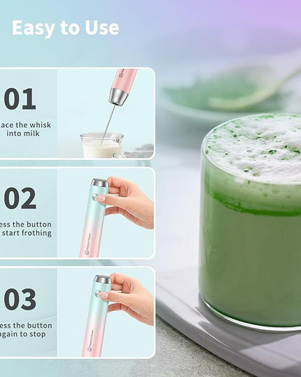 Maestri House Rechargeable Milk Frother with Stand, Handheld Electric Foam Maker Waterproof Detachable Stainless Steel Whisk Drink Mixer Foamer for Lattes, Cappuccino - LeafyLoom