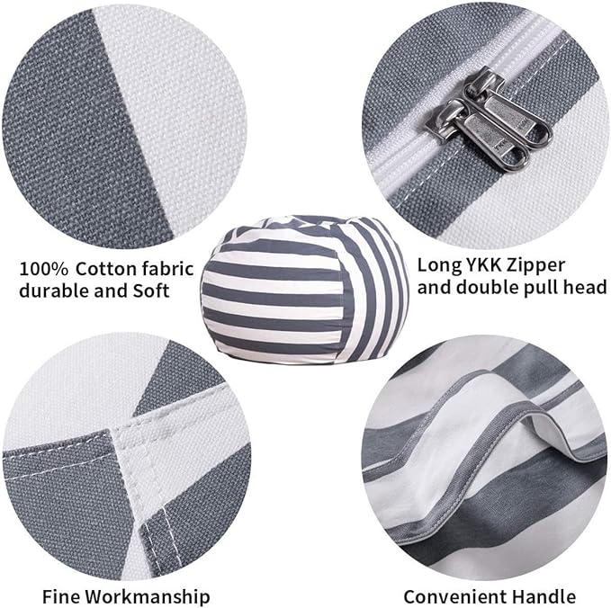 Wekapo Stuffed Animal Storage Bean Bag Chair Cover for Kids | Stuffable Zipper Beanbag for Organizing Children Plush Toys Large Premium Cotton Canvas (Gray, XX-Large) - LeafyLoom