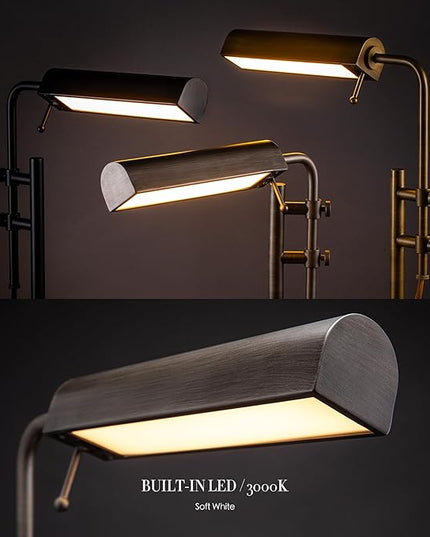 O'Bright Aurora LED Pharmacy Desk Lamp - Swing Arm, Industrial Design for Reading, Crafting, Work,10W LED, Adjustable Height 18.5-24.5 inches - Ideal for Living Room, Bedside, Office - Antique Nickel - LeafyLoom
