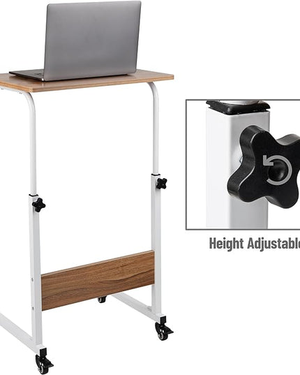 Mind Reader Woodland Collection, Mobile Sit/Stand Laptop Desk Adjustable, Lockable Casters, Portable, 21.75" L x 15.75" W x 33" H, Medium, Brown - LeafyLoom