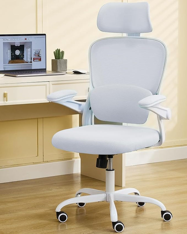 Ergonomic Office Chair with Tilt-Lock, Home Office Desk Chair with Auto Lumbar Support, High Back Mesh Desk Chair with Adjustable Headrest, Swivel Task Chair or Study Room Bedroom,White - LeafyLoom