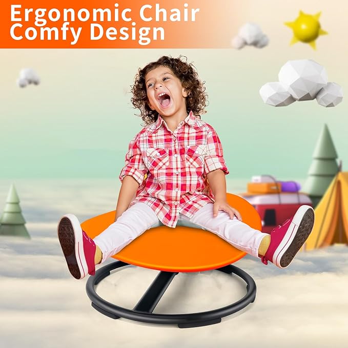 Kids Sensory Swivel Chair, Autism Sensory Chair, Spinning Chair for Autistic Kids, Small Space, Spin Seat, Metal Base, Non-Slip Design, Orange - LeafyLoom