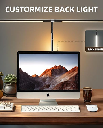 LED Desk Lamps for Home Office, 360° Rotatable Double Head Desk Light with Clamp, 25 Lighting Modes Gooseneck Monitor Smart Light, 24W Architect Table Lamp for Workbench Drafting Study - LeafyLoom