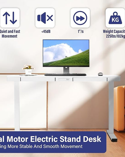 TOPSKY Electric Adjustable Standing Desk with Drawers and Charging USB Port, 47.2"x23.6" Whole-Piece Quick Install Computer Laptop Table for Home and Office (Rustic Brown, 47.2") - LeafyLoom